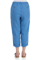 Roll Up Cornflower Linen Trousers 2