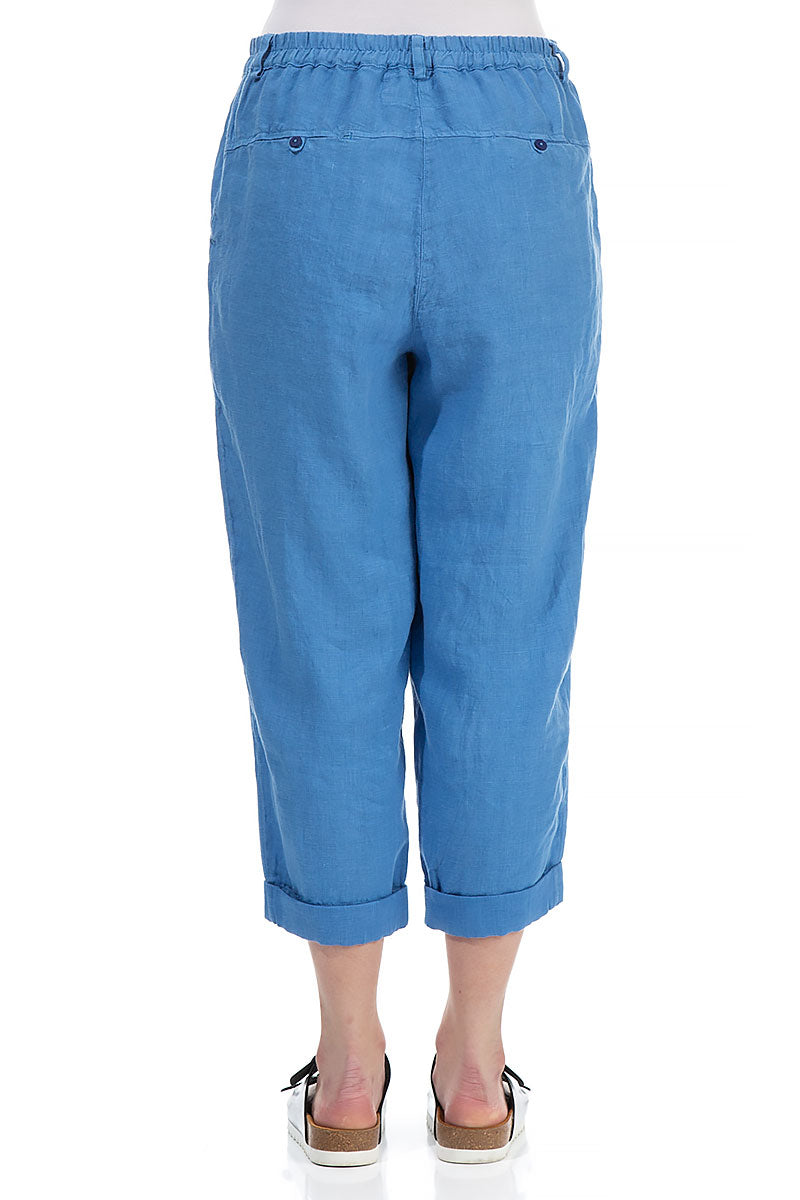 Roll Up Cornflower Linen Trousers 2