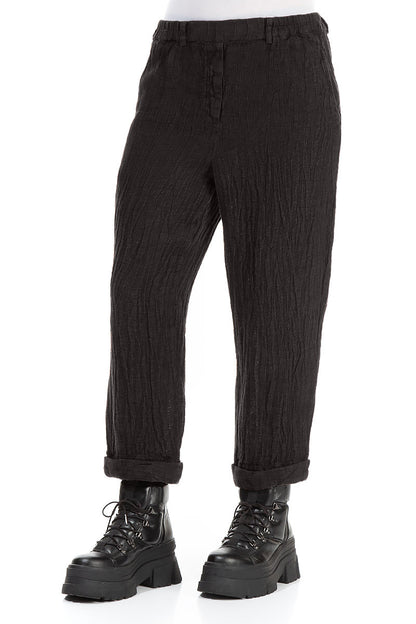 Roll Up Forest Brown Mélange Linen Trousers 3