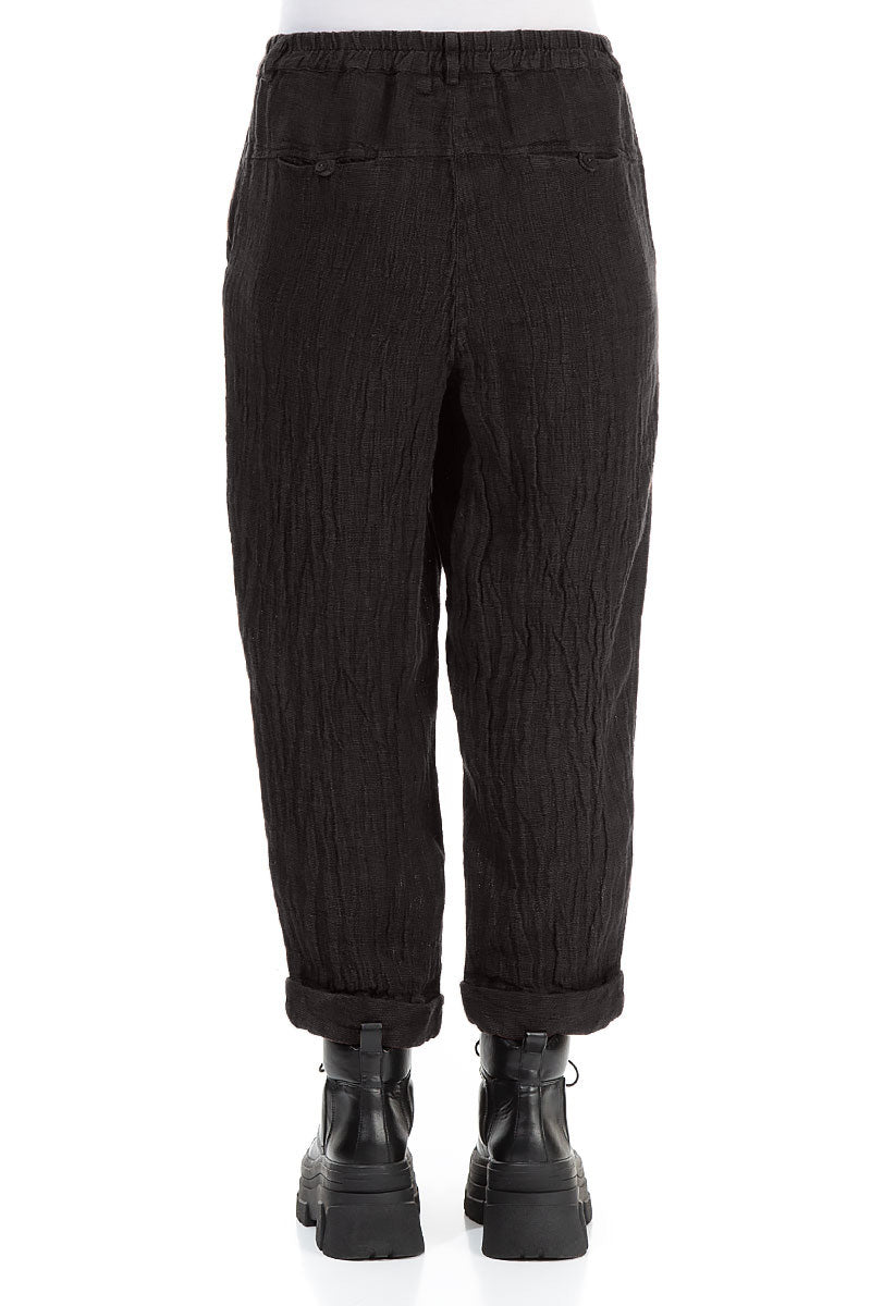 Roll Up Forest Brown Mélange Linen Trousers 2