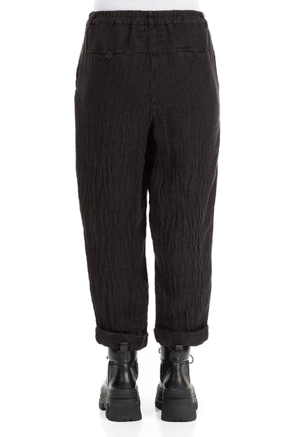 Roll Up Forest Brown Mélange Linen Trousers 2