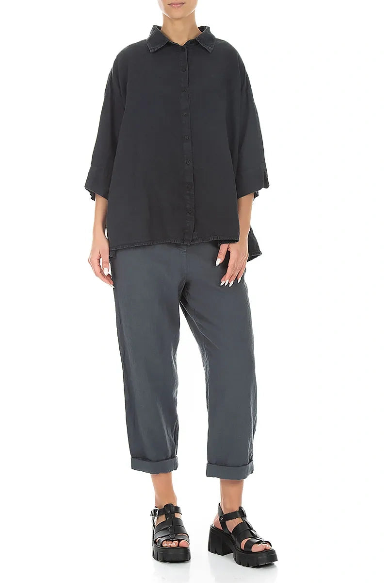 Roll Up Graphite Linen Trousers 4