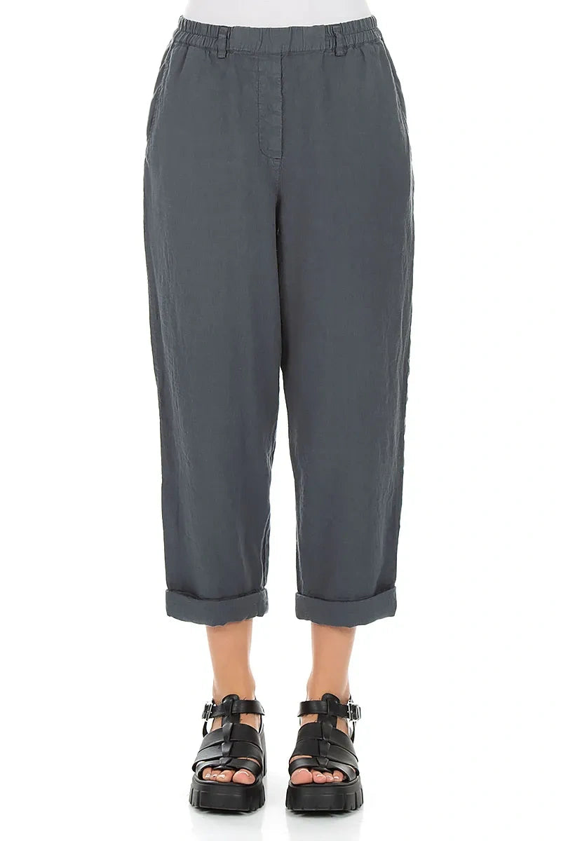 Roll Up Graphite Linen Trousers 1