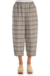 Roll Up Greige Check Linen Trousers 1