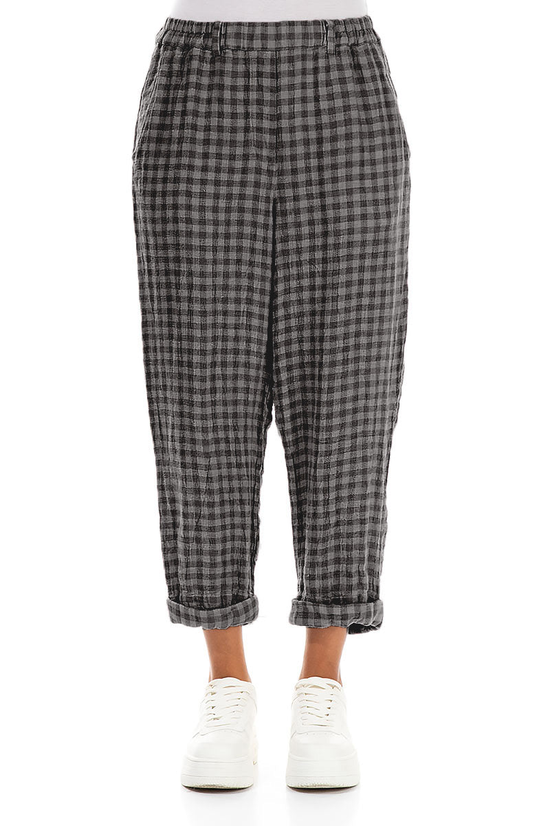 Roll Up Grey Check Linen Trousers 1
