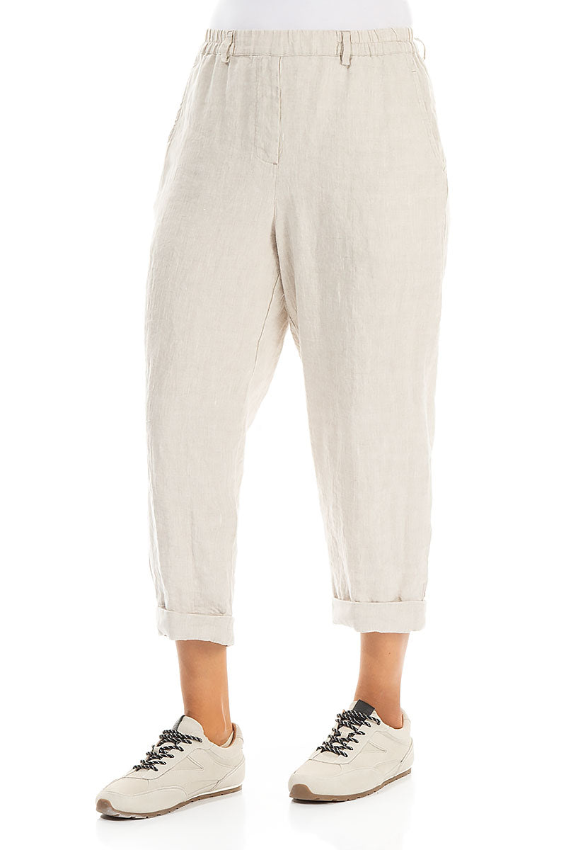 Roll Up Natural Linen Trousers 3