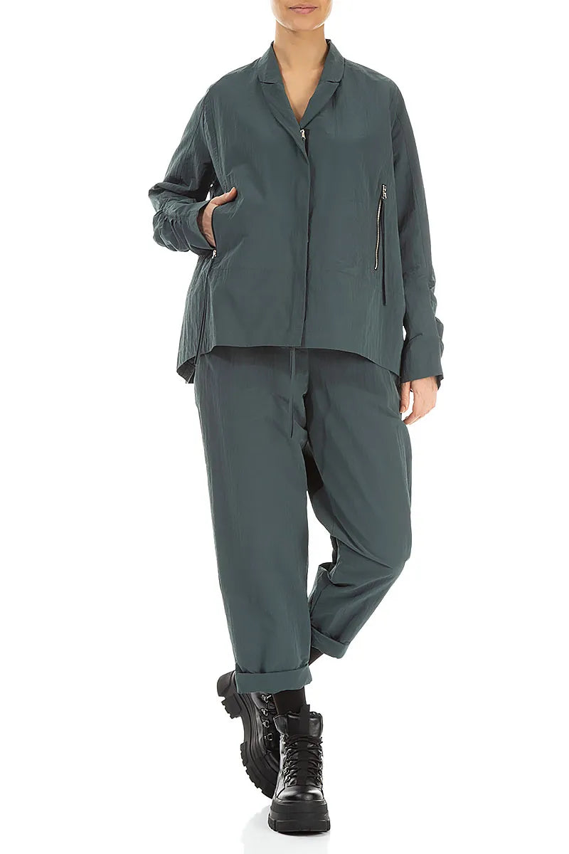 Hochkrempige Baumwollhose mit Pfauenmuster