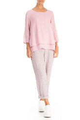 Roll Up Pink Check Linen Trousers 4