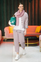 Roll Up Pink Check Linen Trousers 6