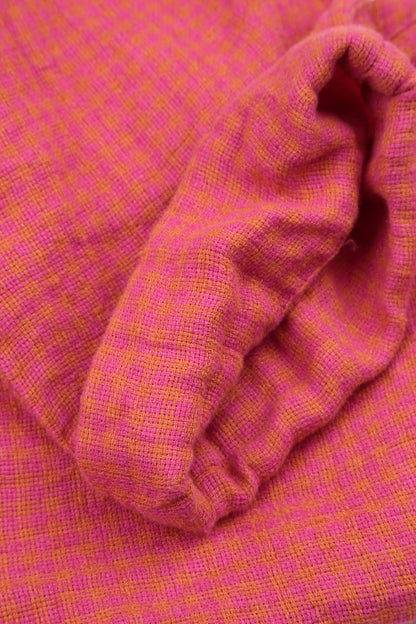 Hosen aus Leinen-Mischgewebe in Rosa-Orange-Karos zum Umschlagen