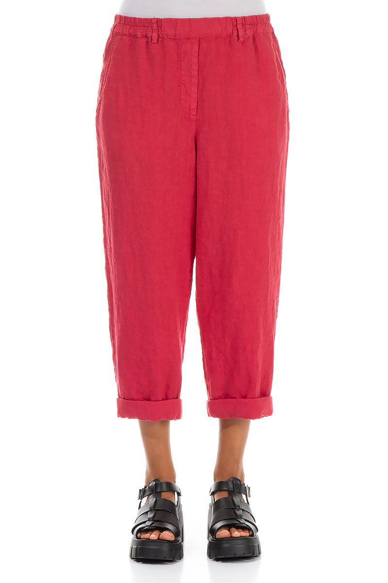 Roll Up Raspberry Linen Trousers 1