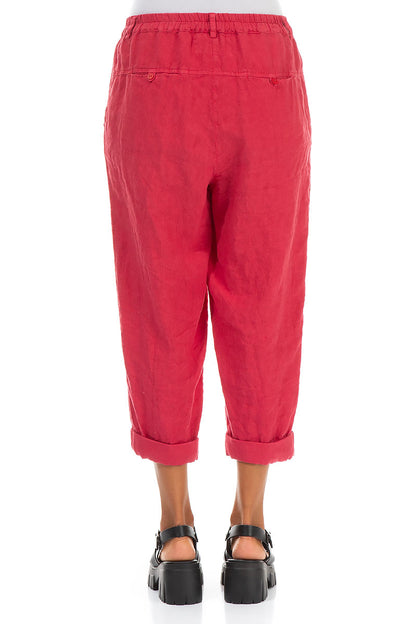 Roll Up Raspberry Linen Trousers 2