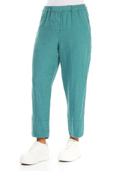 Roll Up Turquoise Grid Check Linen Trousers 3