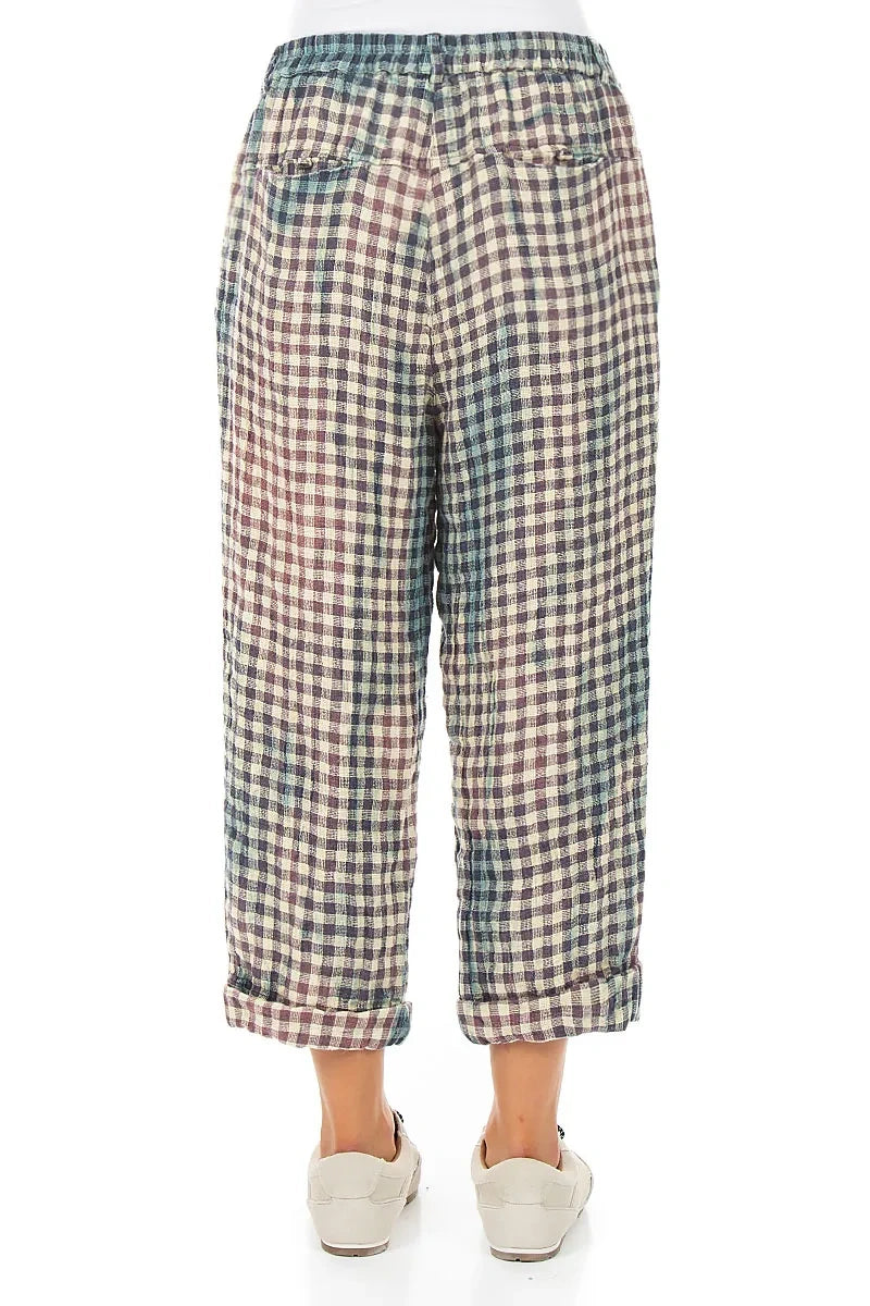 Roll Up Watercolour Check Linen Trousers 2