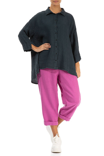 Roll Up Wild Berry Linen Trousers 4