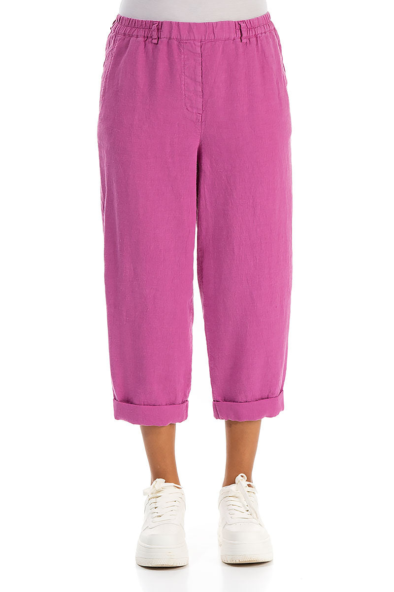 Roll Up Wild Berry Linen Trousers 1
