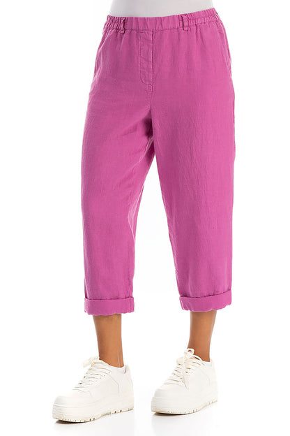 Roll Up Wild Berry Linen Trousers 3