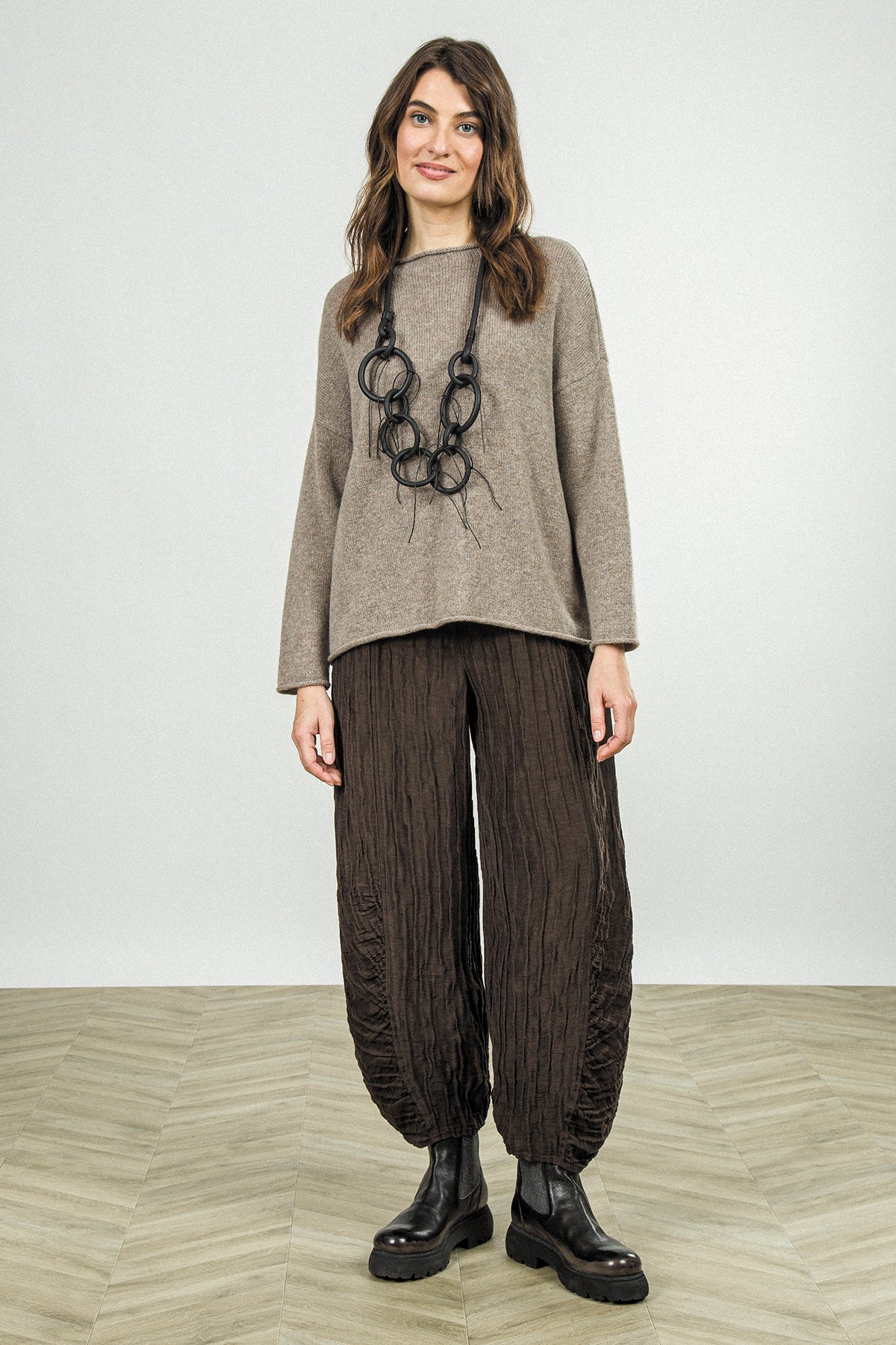 Kaschmirpullover in Beige mit Rollsaum
