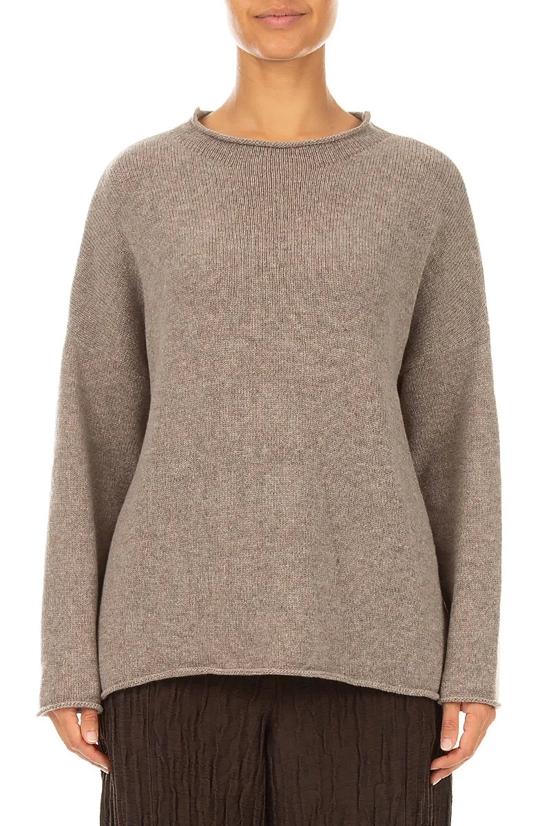 Kaschmirpullover in Beige mit Rollsaum