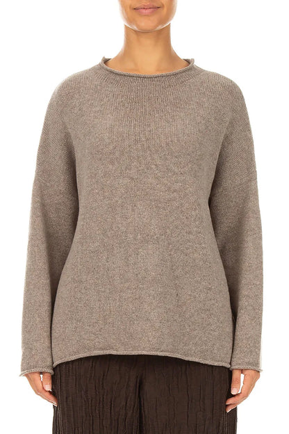 Kaschmirpullover in Beige mit Rollsaum