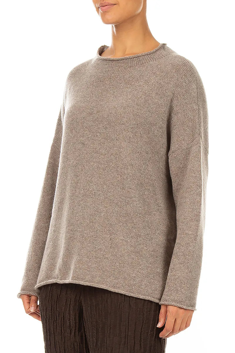 Kaschmirpullover in Beige mit Rollsaum