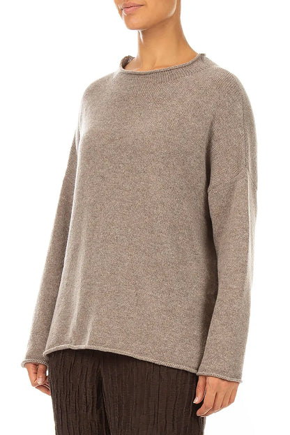 Kaschmirpullover in Beige mit Rollsaum
