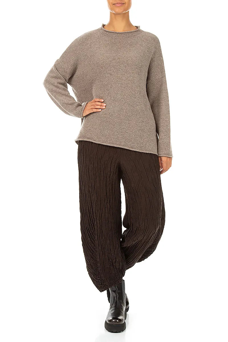 Kaschmirpullover in Beige mit Rollsaum