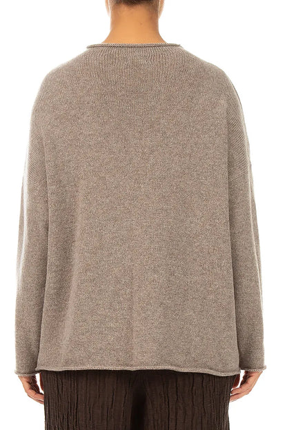 Kaschmirpullover in Beige mit Rollsaum