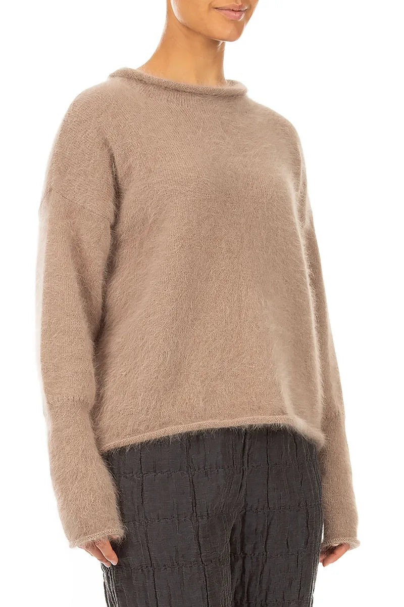 Rolled Neck Soft Taupe Angora Sweater 4