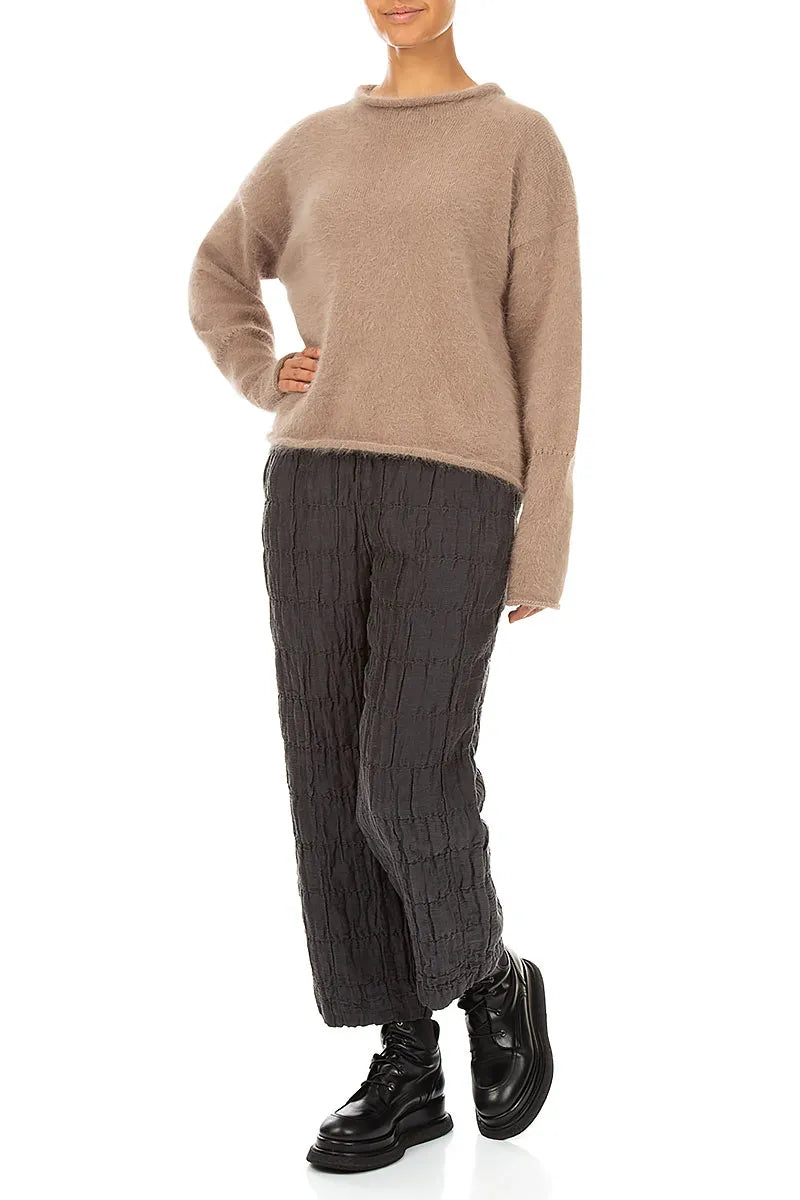 Rolled Neck Soft Taupe Angora Sweater 6