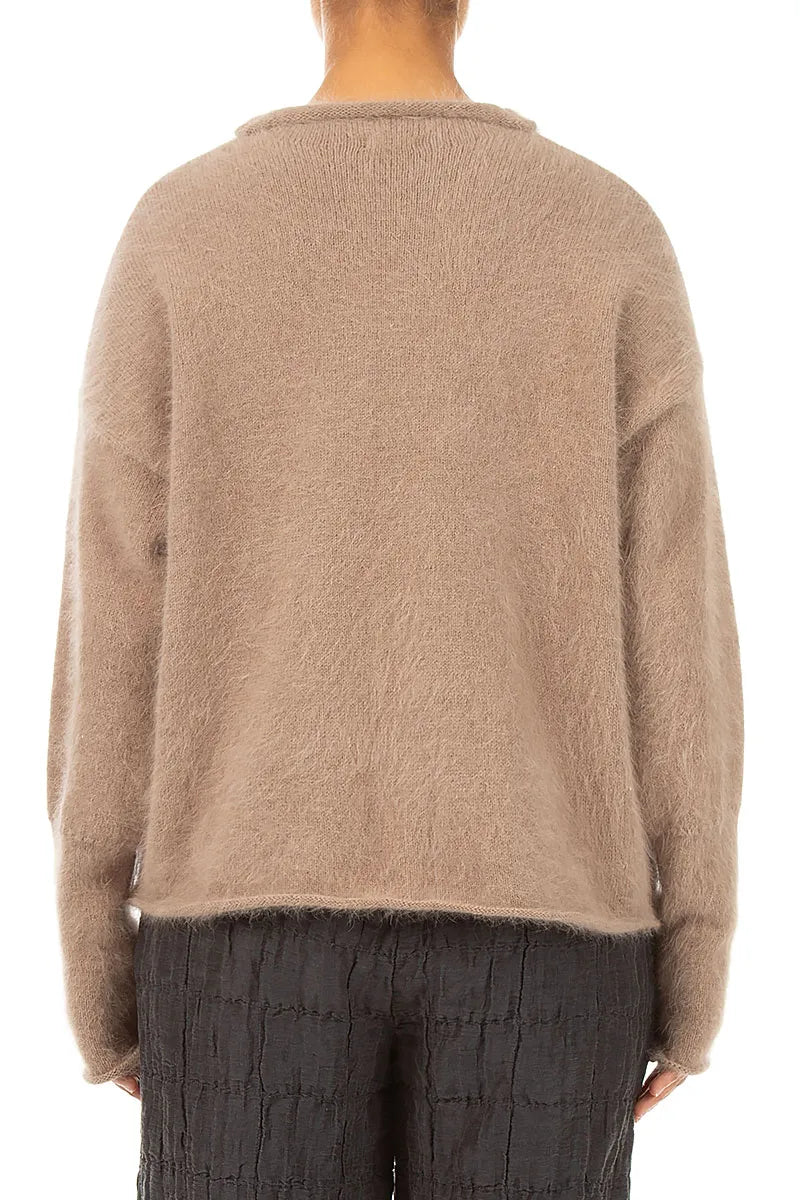 Rolled Neck Soft Taupe Angora Sweater 3