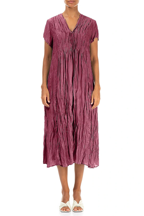 Romantic Antique Ruby Crumpled Pure Silk Dress 1