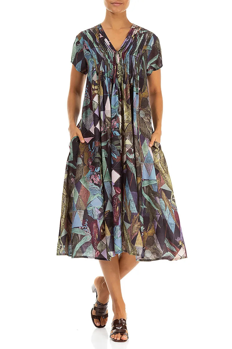 Romantic Art Mosaic Silk Bamboo Midi Dress