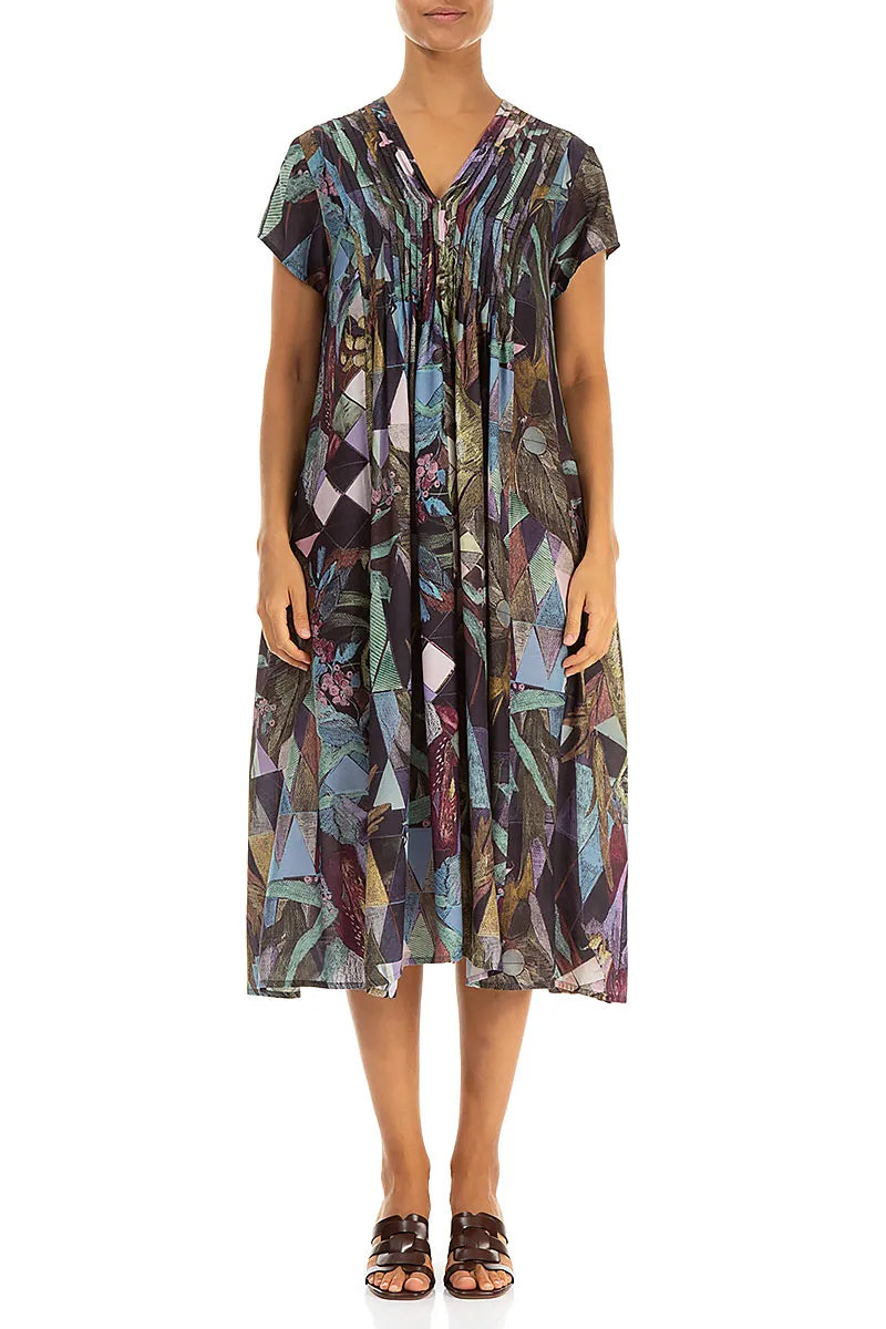 Romantic Art Mosaic Silk Bamboo Midi Dress