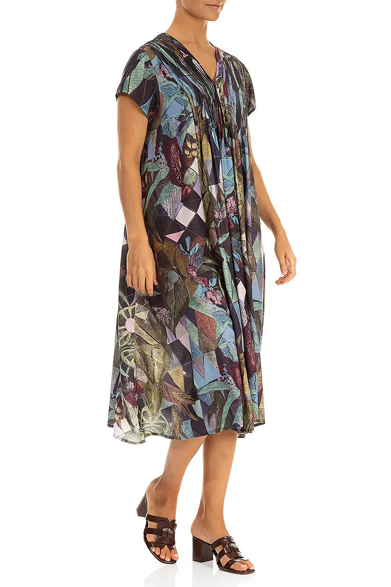 Romantic Art Mosaic Silk Bamboo Midi Dress