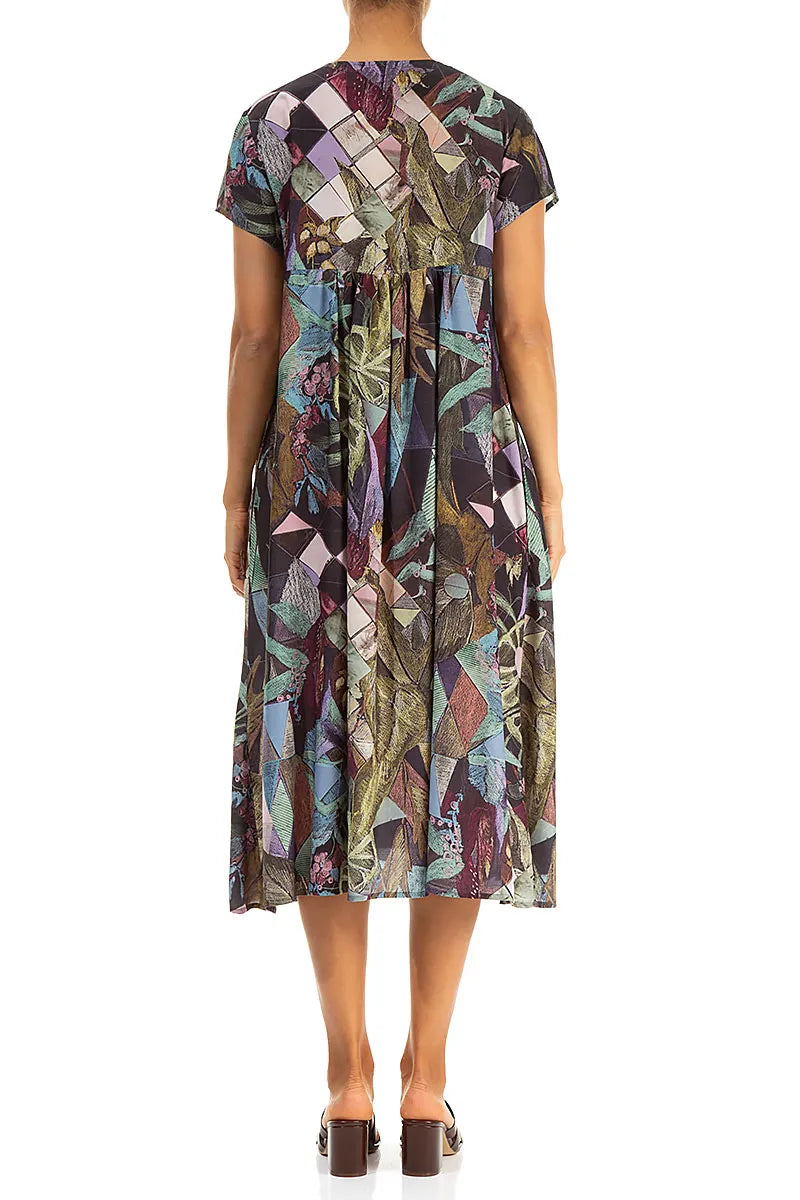 Romantic Art Mosaic Silk Bamboo Midi Dress