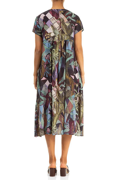 Romantic Art Mosaic Silk Bamboo Midi Dress