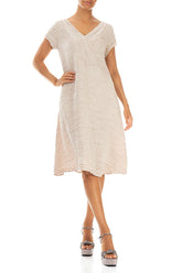 Romantic Beige Crinkled Silk Dress 4