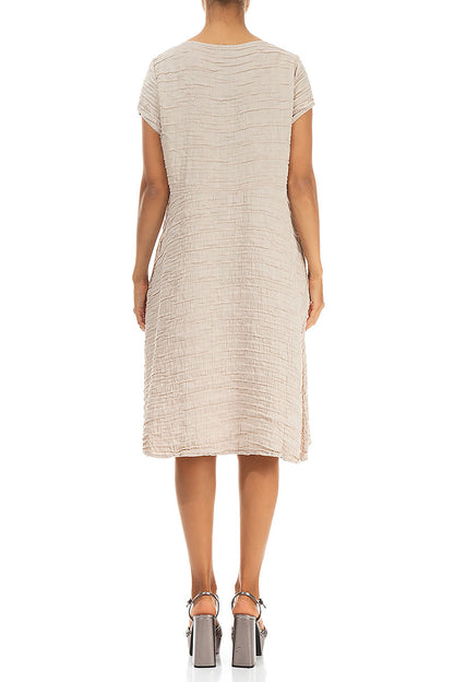 Romantic Beige Crinkled Silk Dress 2