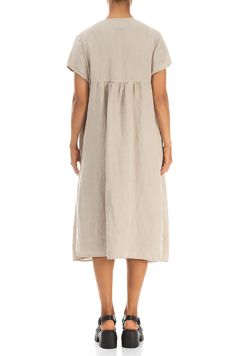 Romantic Beige Midi Linen Dress – grizas.com