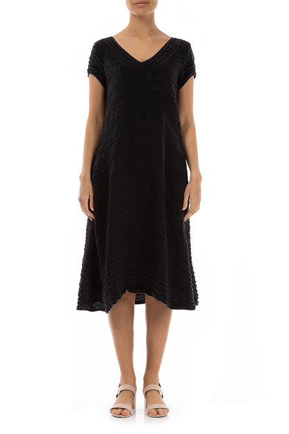 Romantic Black Crinkled Silk Dress 1