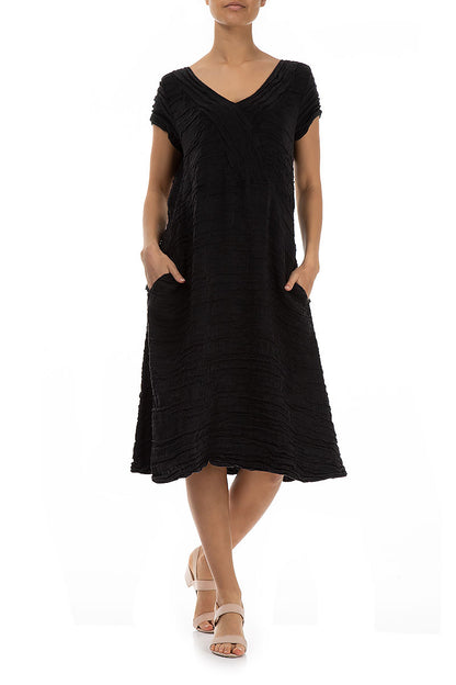 Romantic Black Crinkled Silk Dress 4