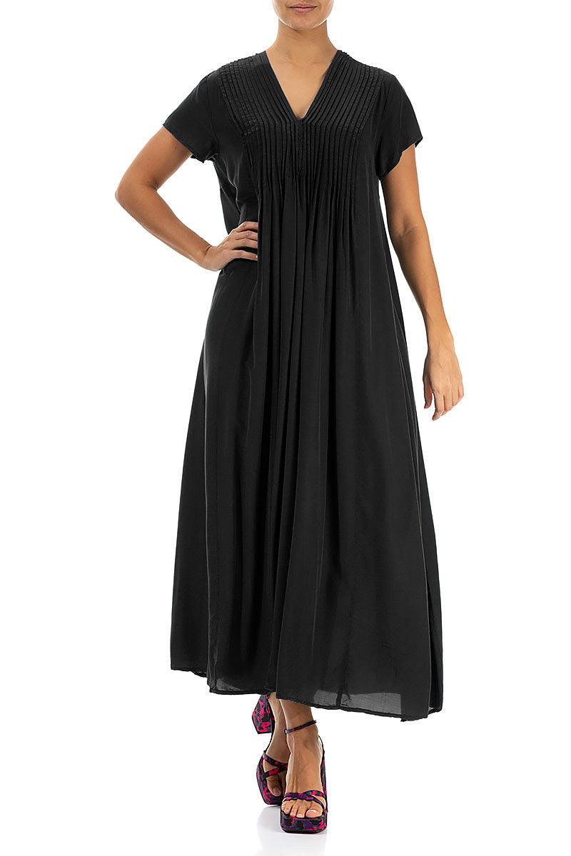Romantic Black Silk Bamboo Dress 4