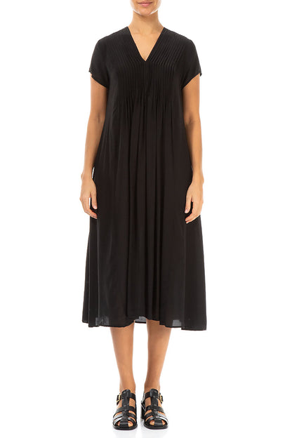 Romantic Black Silk Bamboo Midi Dress 1