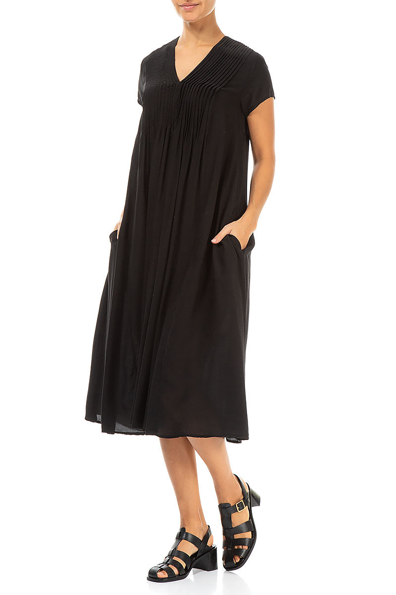 Romantic Black Silk Bamboo Midi Dress 3