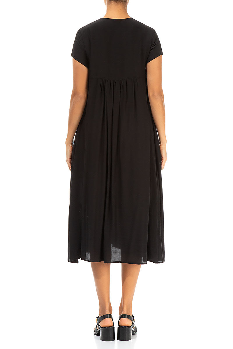 Romantic Black Silk Bamboo Midi Dress 2