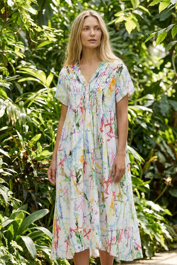Romantisches Leinenkleid mit Farbspritzern