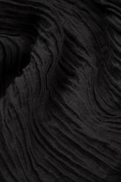Romantic Crinkled Black Silk Midi Dress 5