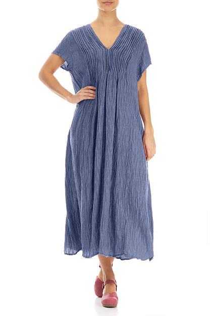 Romantic Crinkled Blue Nova Silk Dress 4