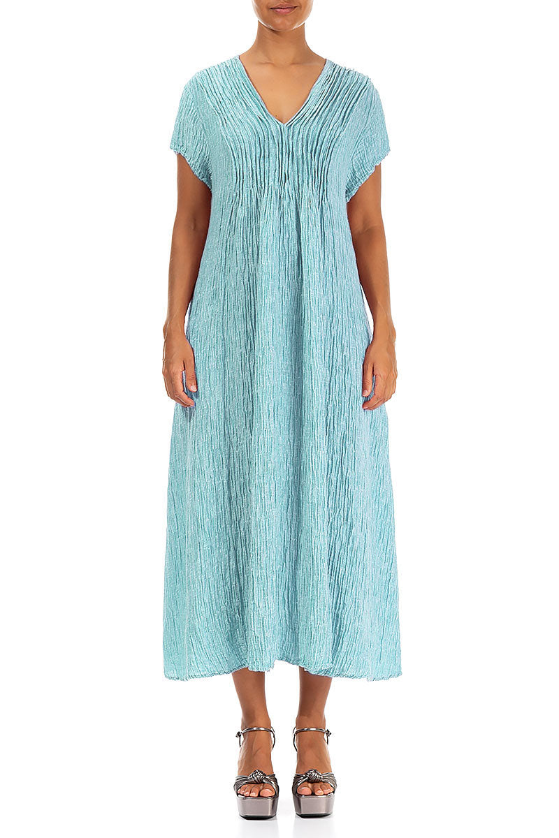 Romantic Crinkled Ice Blue Silk Dress